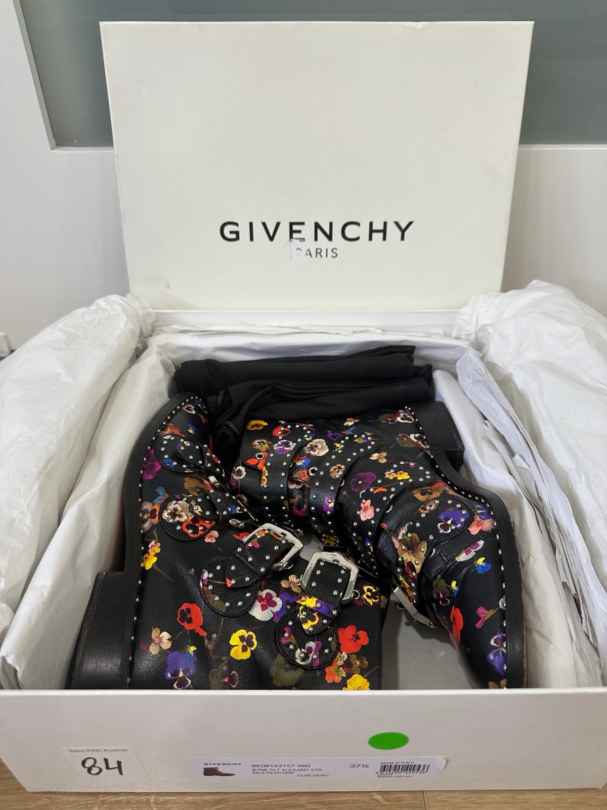 Givenchy Black Floral Studded Boots Women’s Size 37 1/2