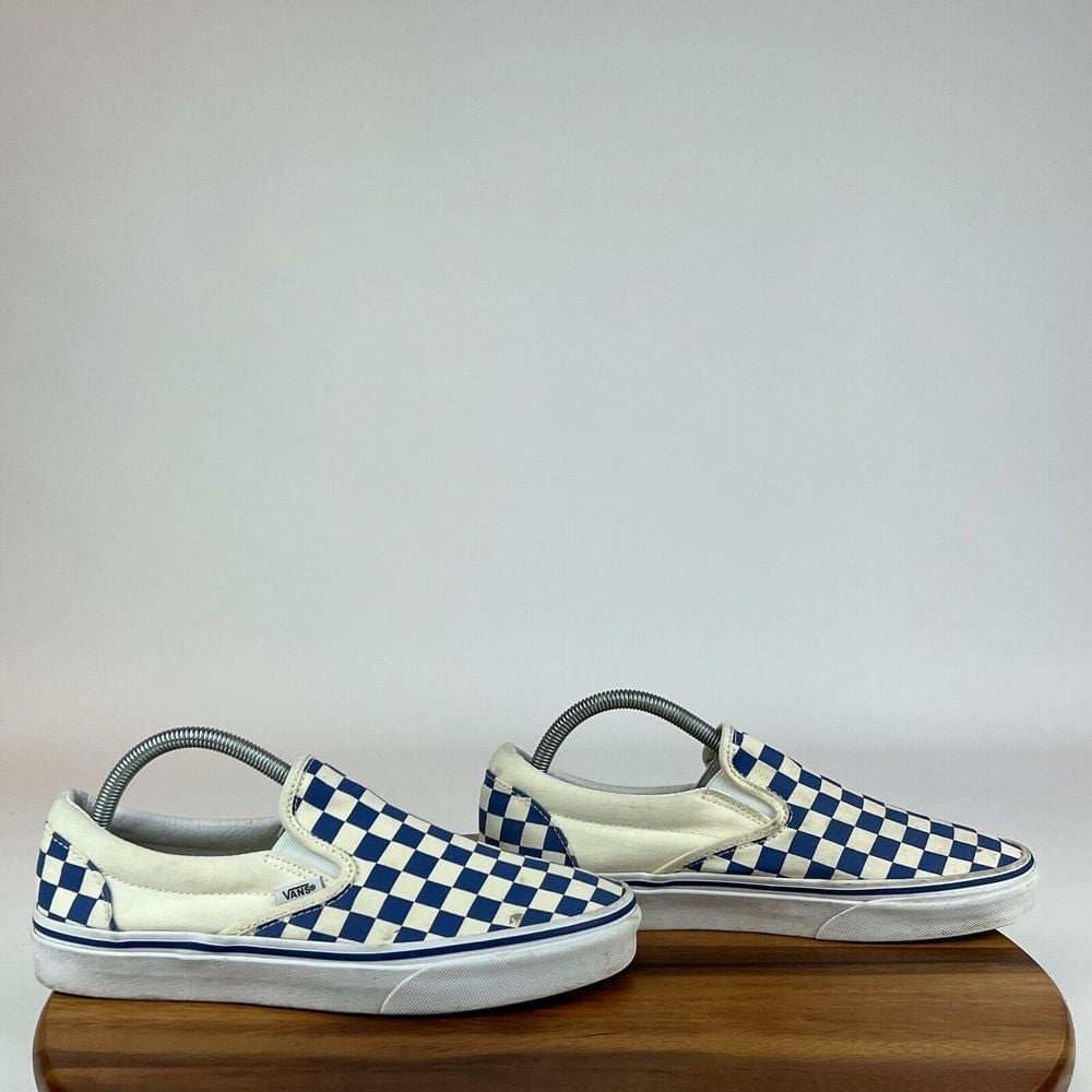 Womens Vans Classic Slip-On Blue Check Skateboarding Sneakers Shoes Size 10 GUC