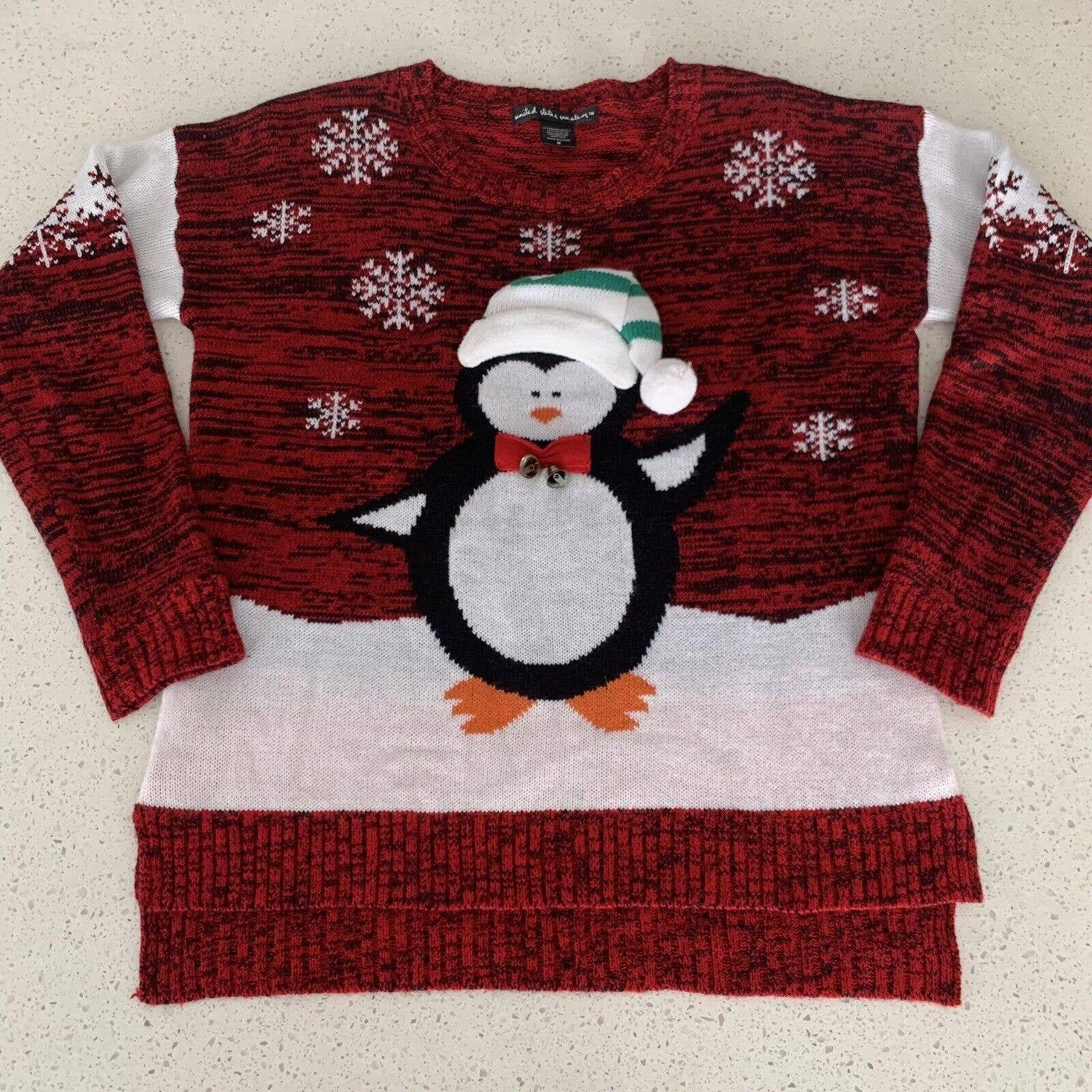 United States Sweaters Christmas Jingle Bells Penguin Sweater! (M)