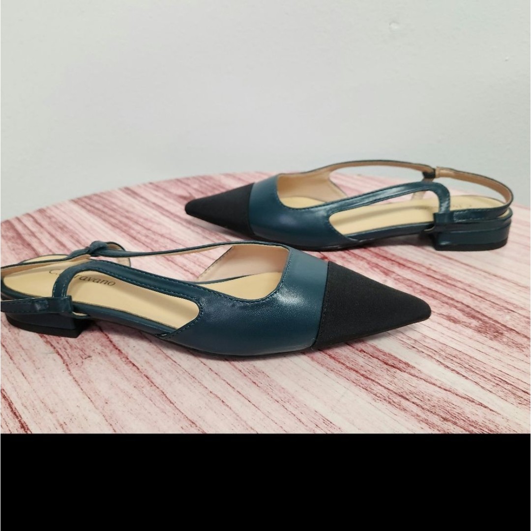 C. Paravano Slingback Flats women's size 36/US 5.5 black/dark tourquoise NWOT