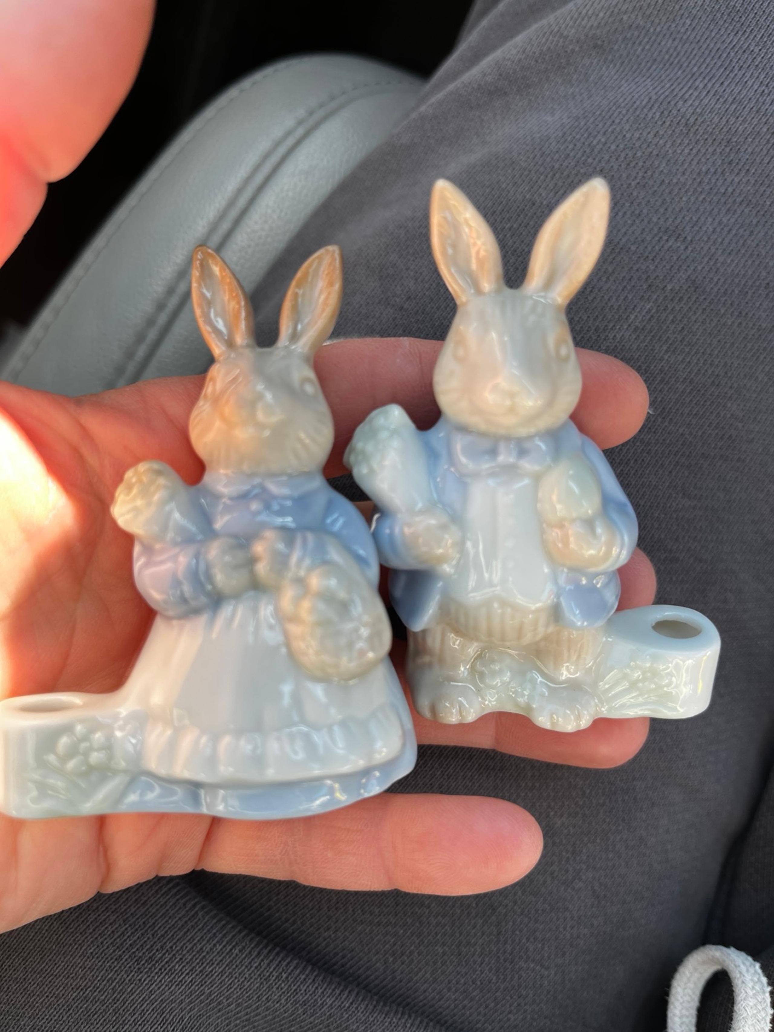 Vintage Biedermann Porcelain Easter Bunny Rabbit Mini Candle Holder Set