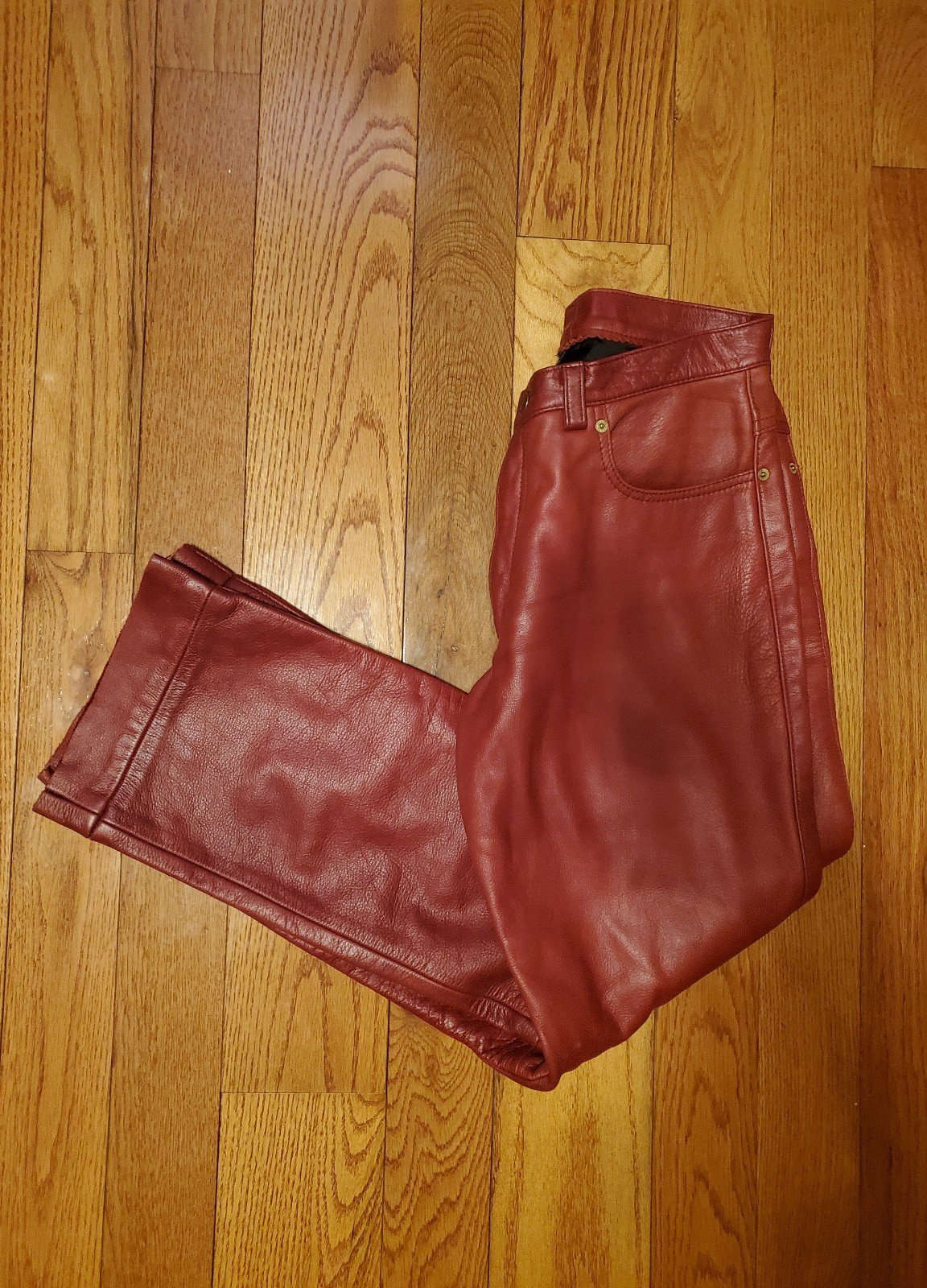 Vintage Moda Martani Red Leather Boot Cut Pants sz 28