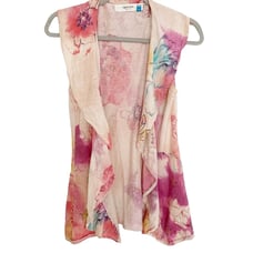 Anthropologie Sparrow Linen Blend Watercolor Floral Ruffle Sweater Vest Medium