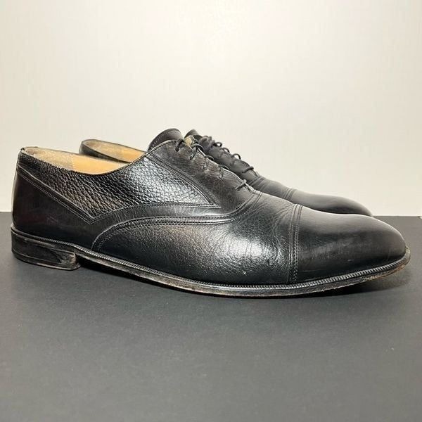 Mens JOHNSTON & MURPHY Cellini Black Cap Toe Oxford Dress Shoes / Size 13 Medium