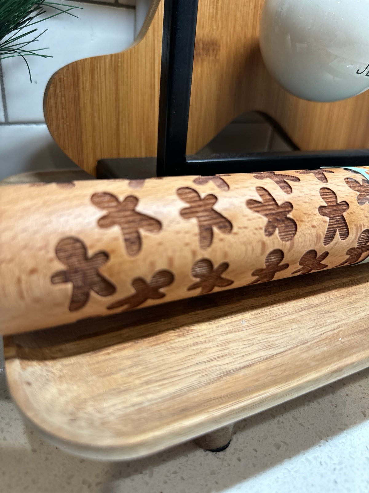 Wood Gingerbread Embossed Rolling Pin
