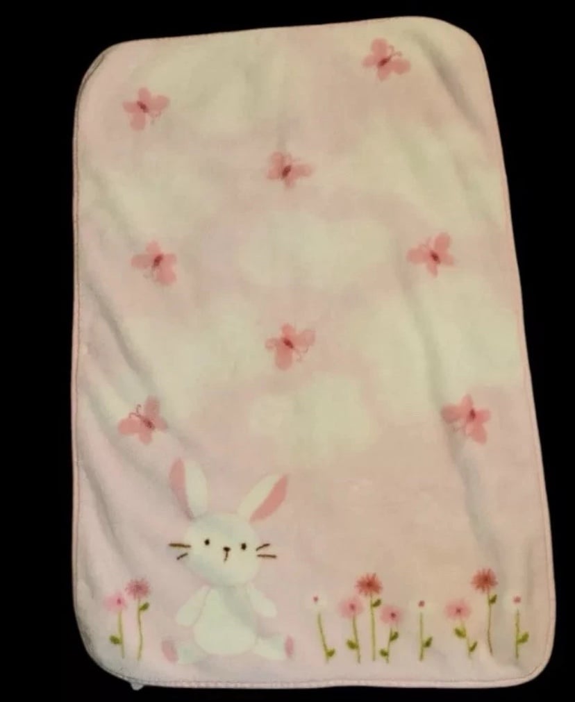 Carters Pink Bunny Microplush Rabbit Flowers Butterfly Baby Blanket Lux Plush