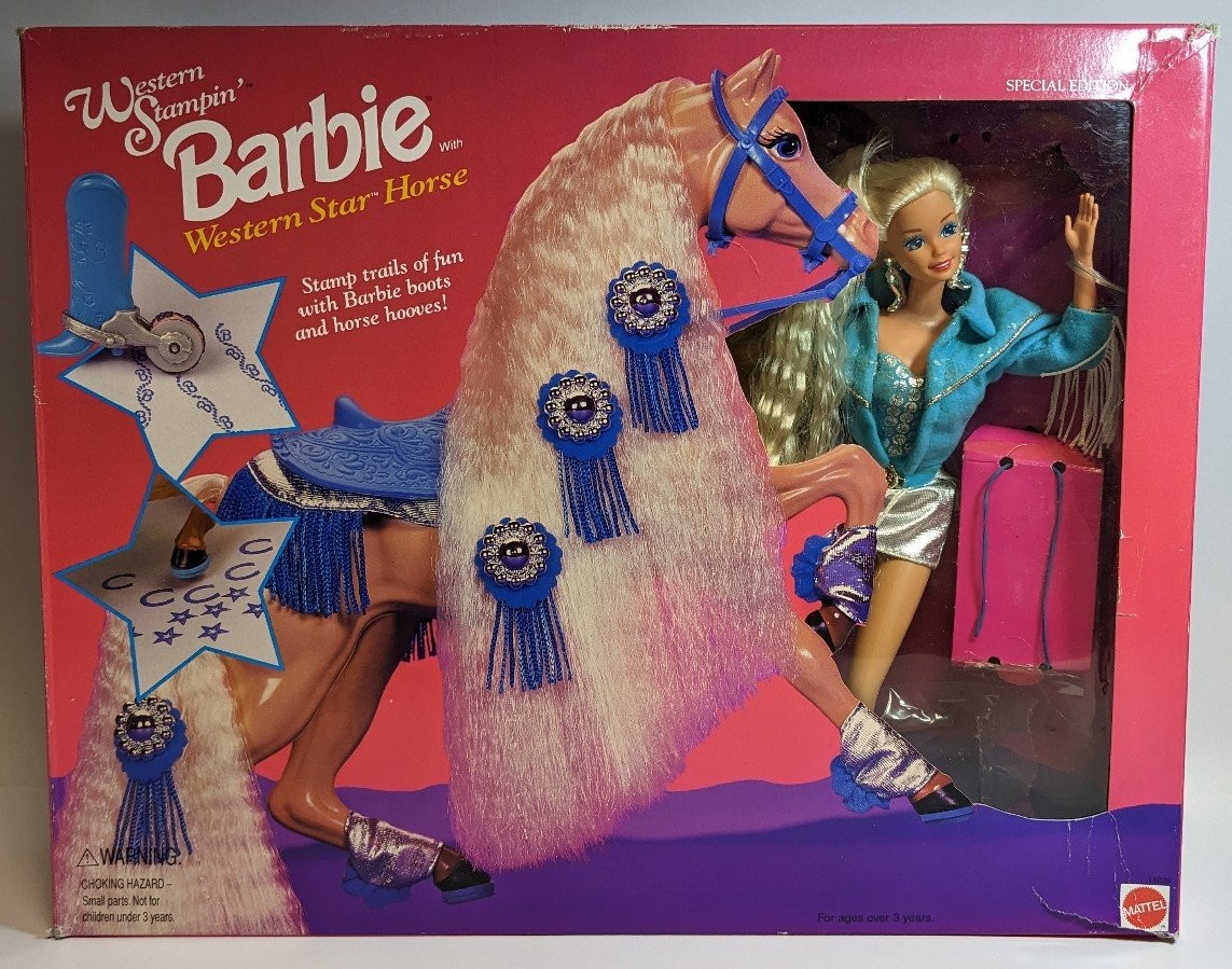 Vintage 1995 Western Stampin’ Barbie Doll Western Star Horse 11020