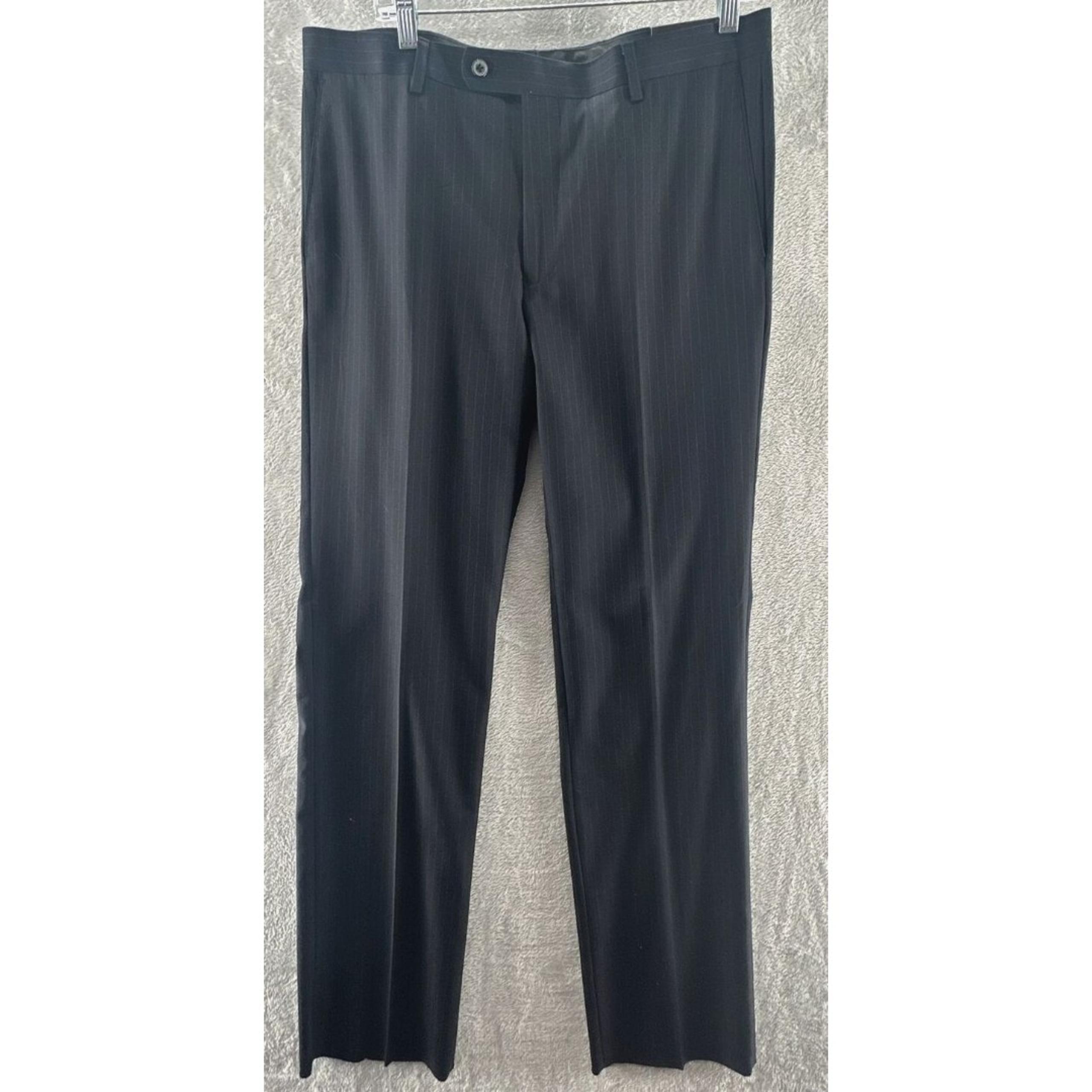 Giorgio Cosani Dress Pants Mens Sz 34 Navy Pin Striped Waist Flat Front
