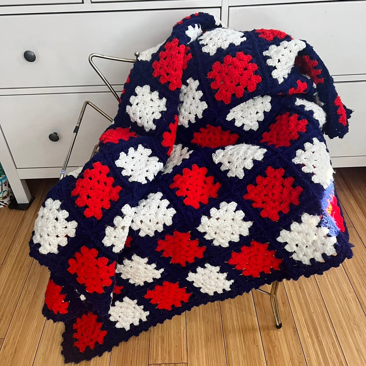 Vintage Granny Square Afghan Blanket