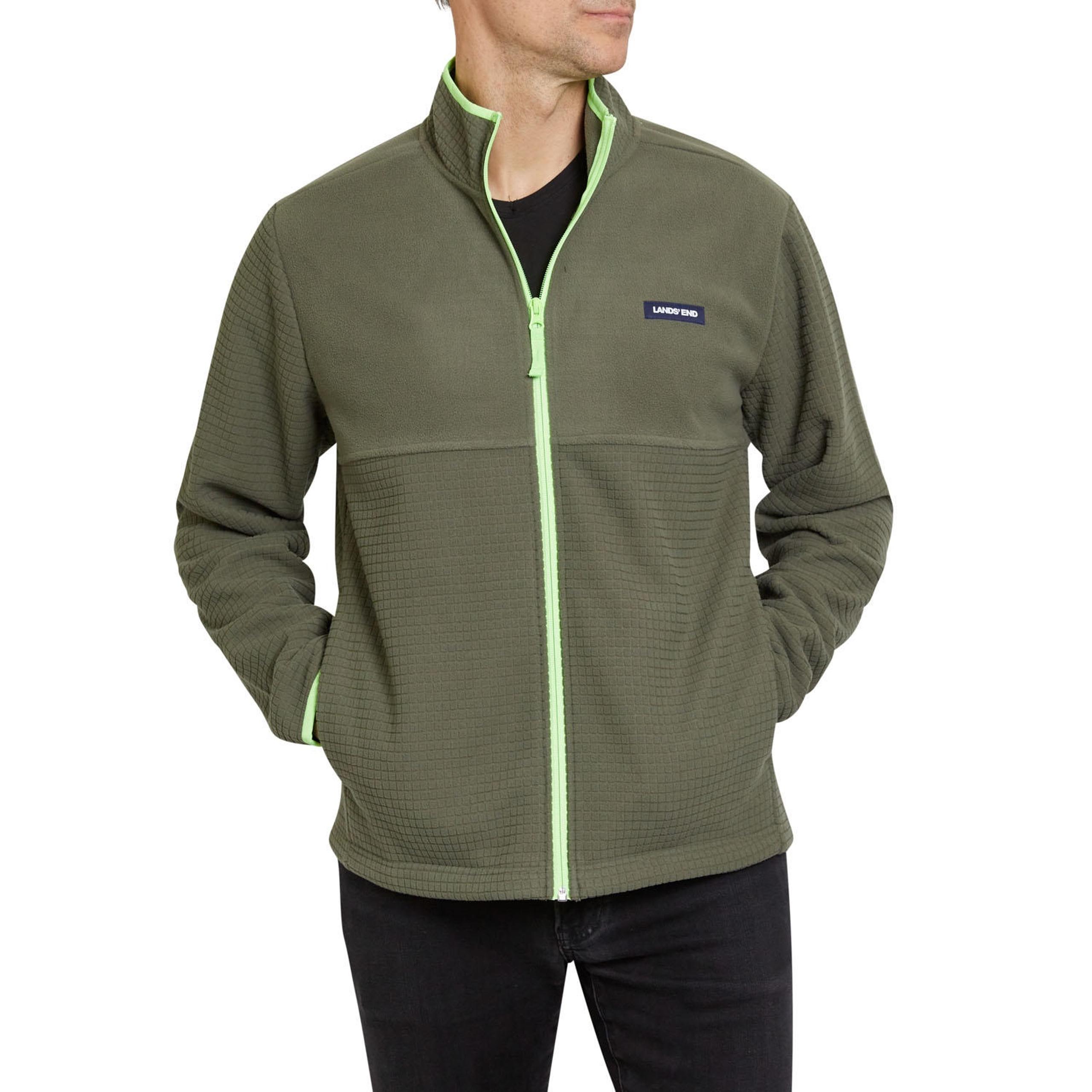 NWT Lands' End Men's Grid Fleece Zip-Up Jacket Size XL