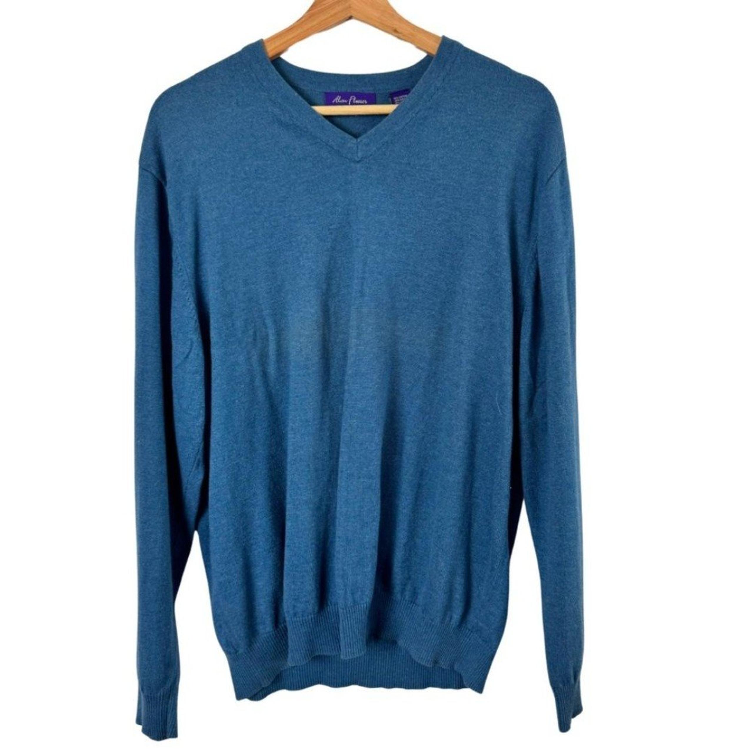 Alan Flusser Blue Cotton Blend V-Neck Sweater Men’s 
Size XL