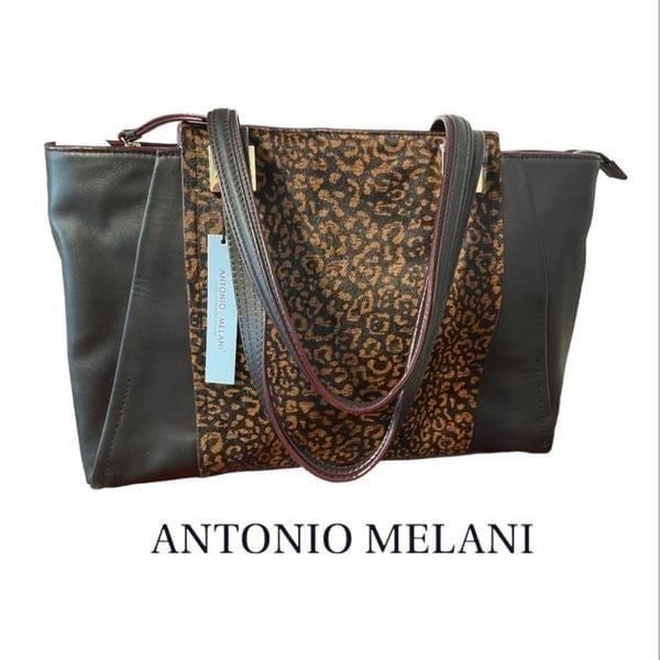 ANTONIO MELANI “Leo Soft Angels” Cheetah Print Panel Tote