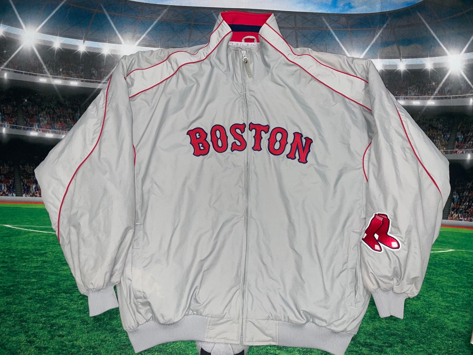 Boston Red Sox Grey Jacket Majestic Collection Dugout Sz 2XL Preowned