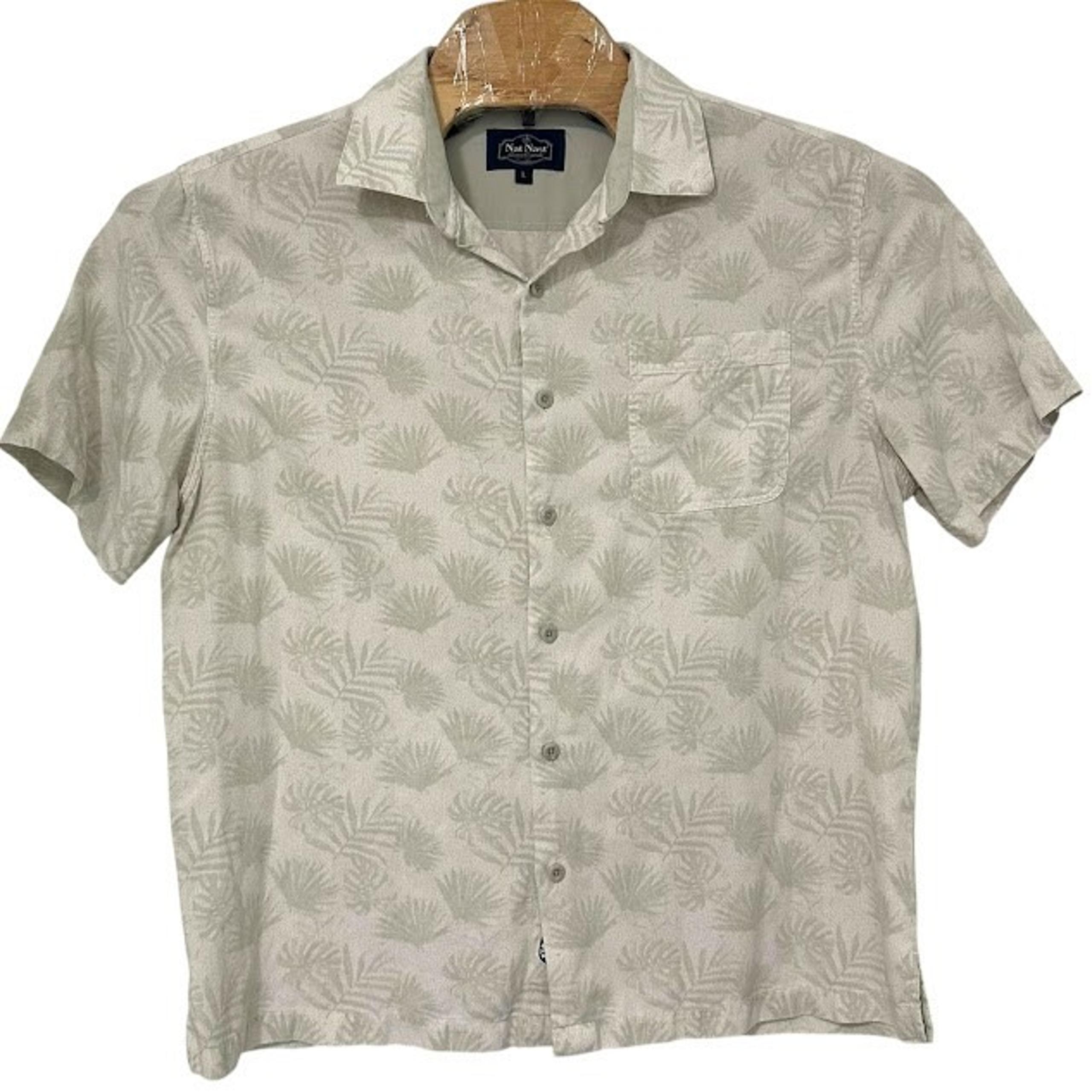 Nat Nast Green Silk Blend Palm Print Button Up Short Sleeve Shirt Mens L
