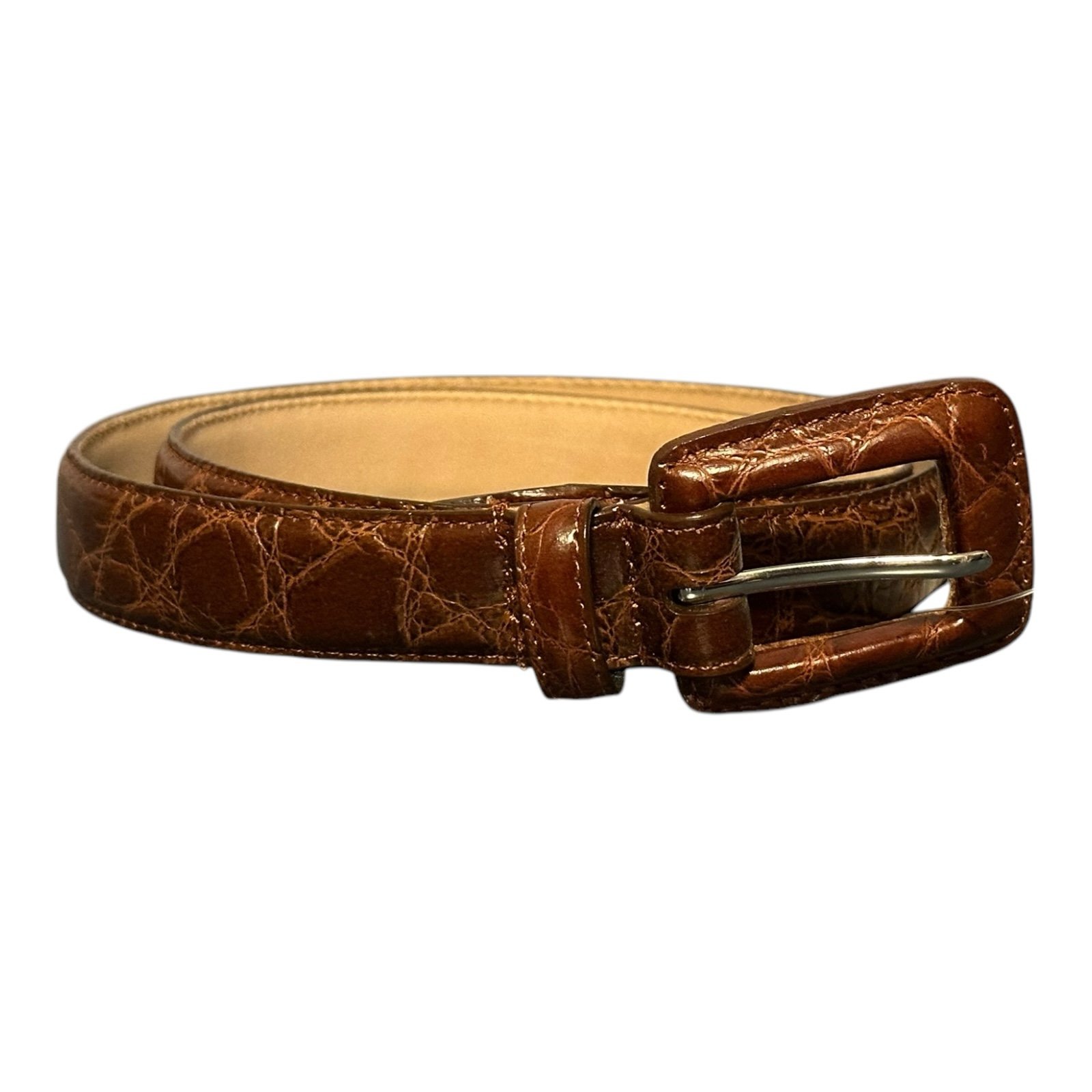 WCM New York American Brown Alligator Design Belt L Italian Leather New With Tag