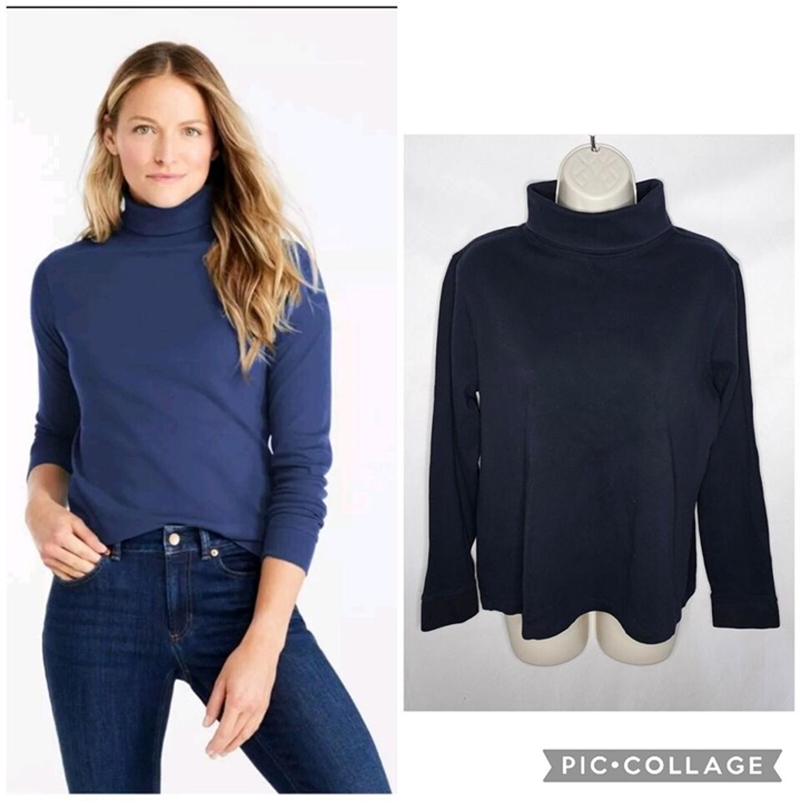 Womens LL Bean Black Interlock Turtleneck Top Long Sleeve Cotton Size L REG