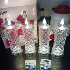 4Pack Battery Operated Candles with Rose Light Halo, (White, D 2.5 x H 7.2 )