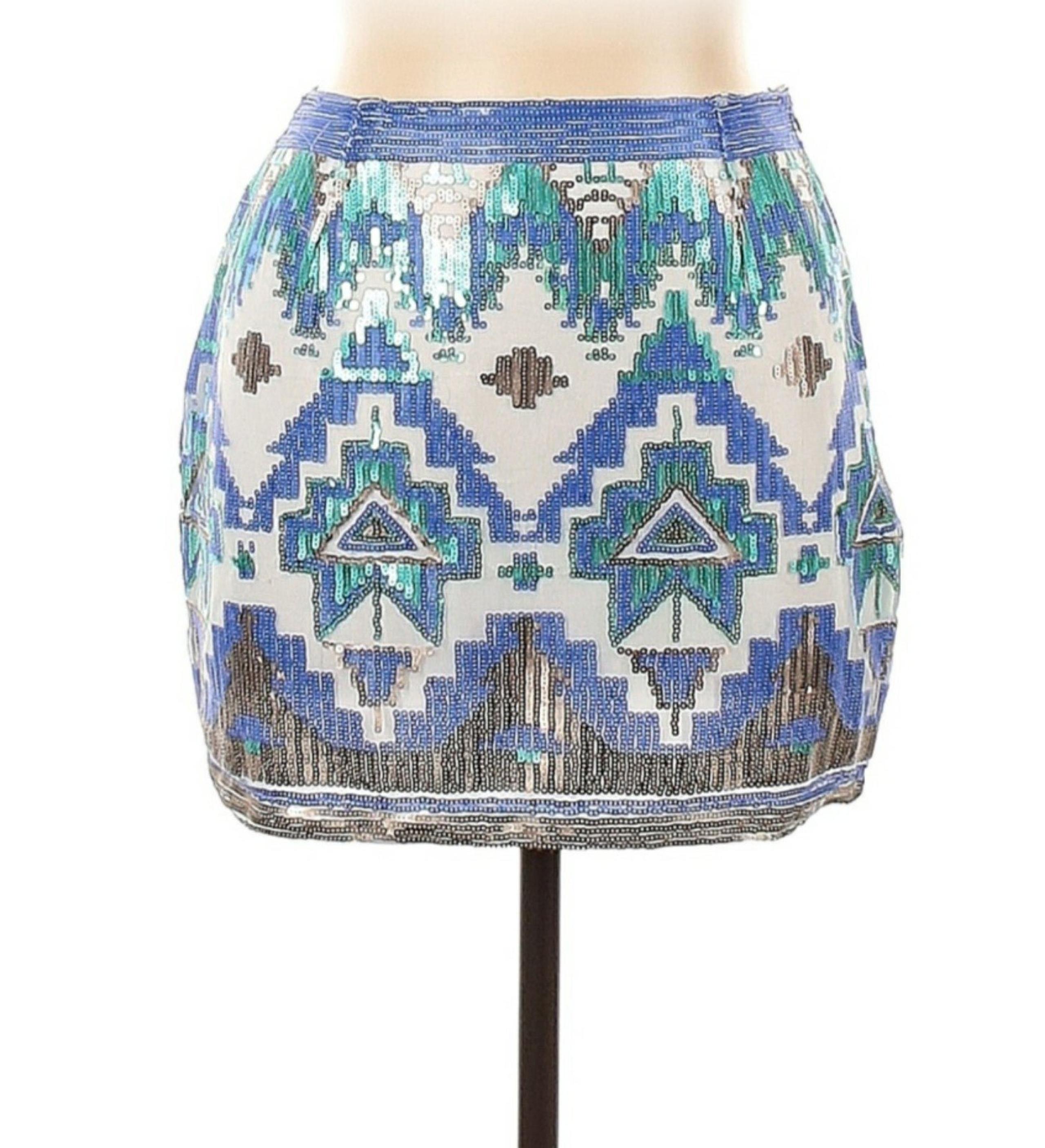 Tobi Sequin Aztec Mini Skirt