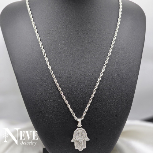 High Quality 18k White Gold Over Sterling Silver 925 Luxury Moissanite Hamsa