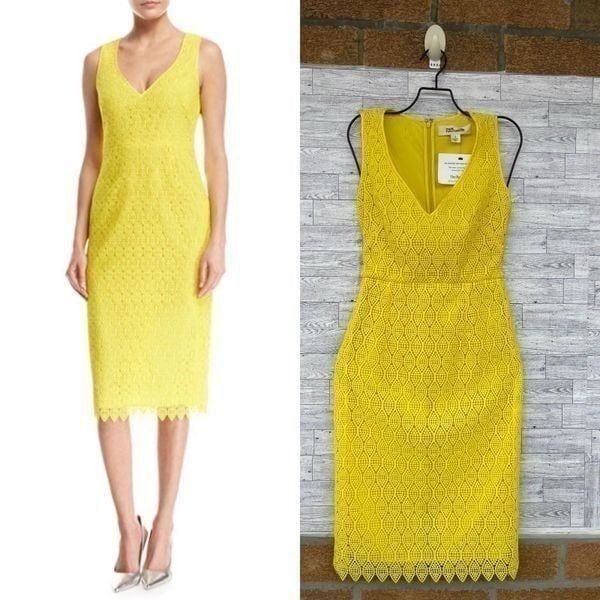 Diane Von Furstenberg Yellow Midi Sheath Dress size 0