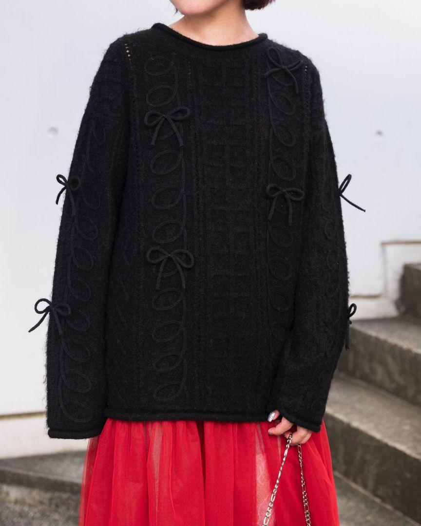 お礼や感謝伝えるプチギフト Poppy Knit Loose Ribbon Kurukuru トップス