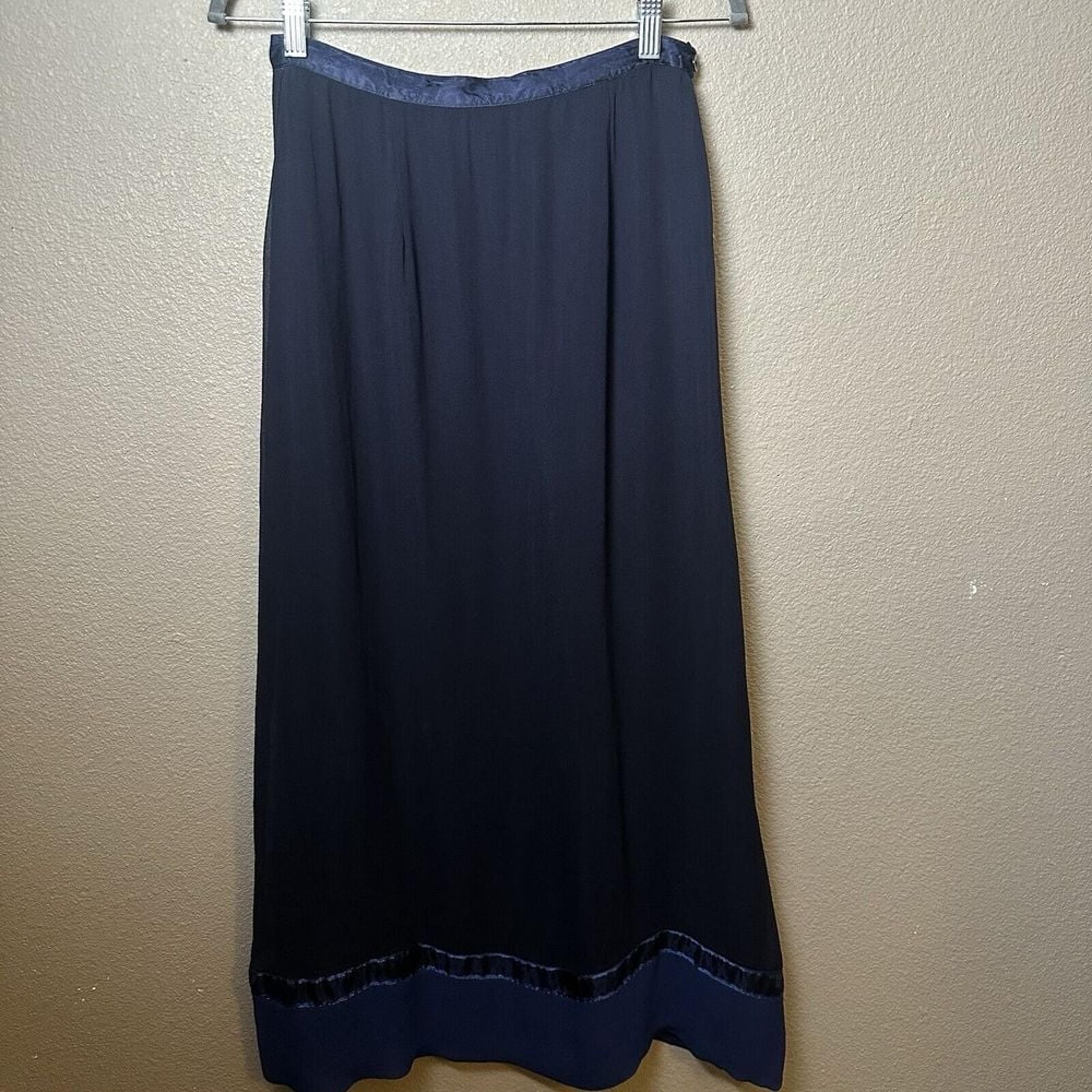Vintage 90s Express Dark Blue Chiffon Straight Full Length Skirt Size 7/8