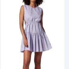 Joie Bea Cutout Tiered Cotton Sleeveless Mini Dress Purple| L