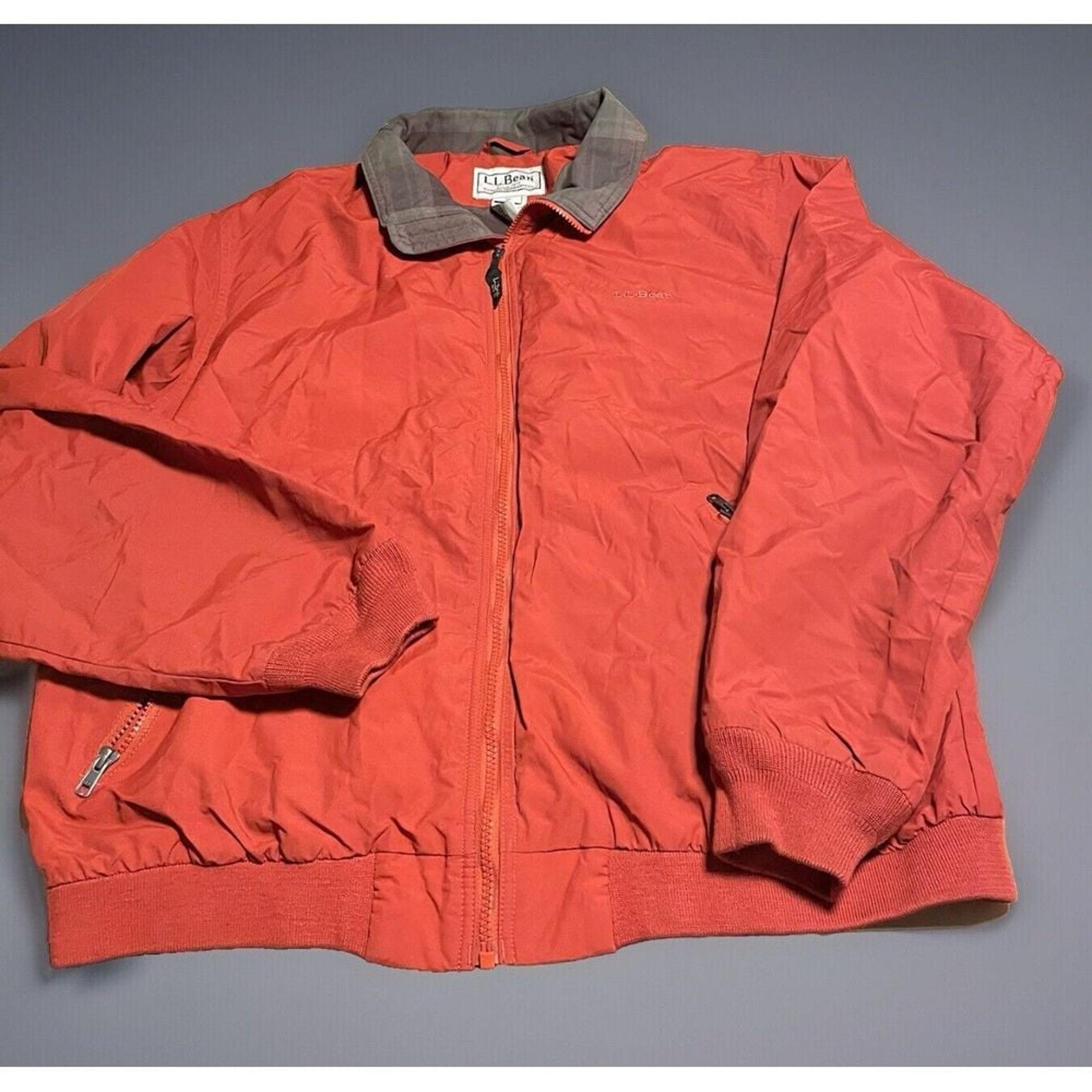 LL Bean Jacket Men's Large Plaid Lined Warm Up Soft Bomber Brick Red Jacket