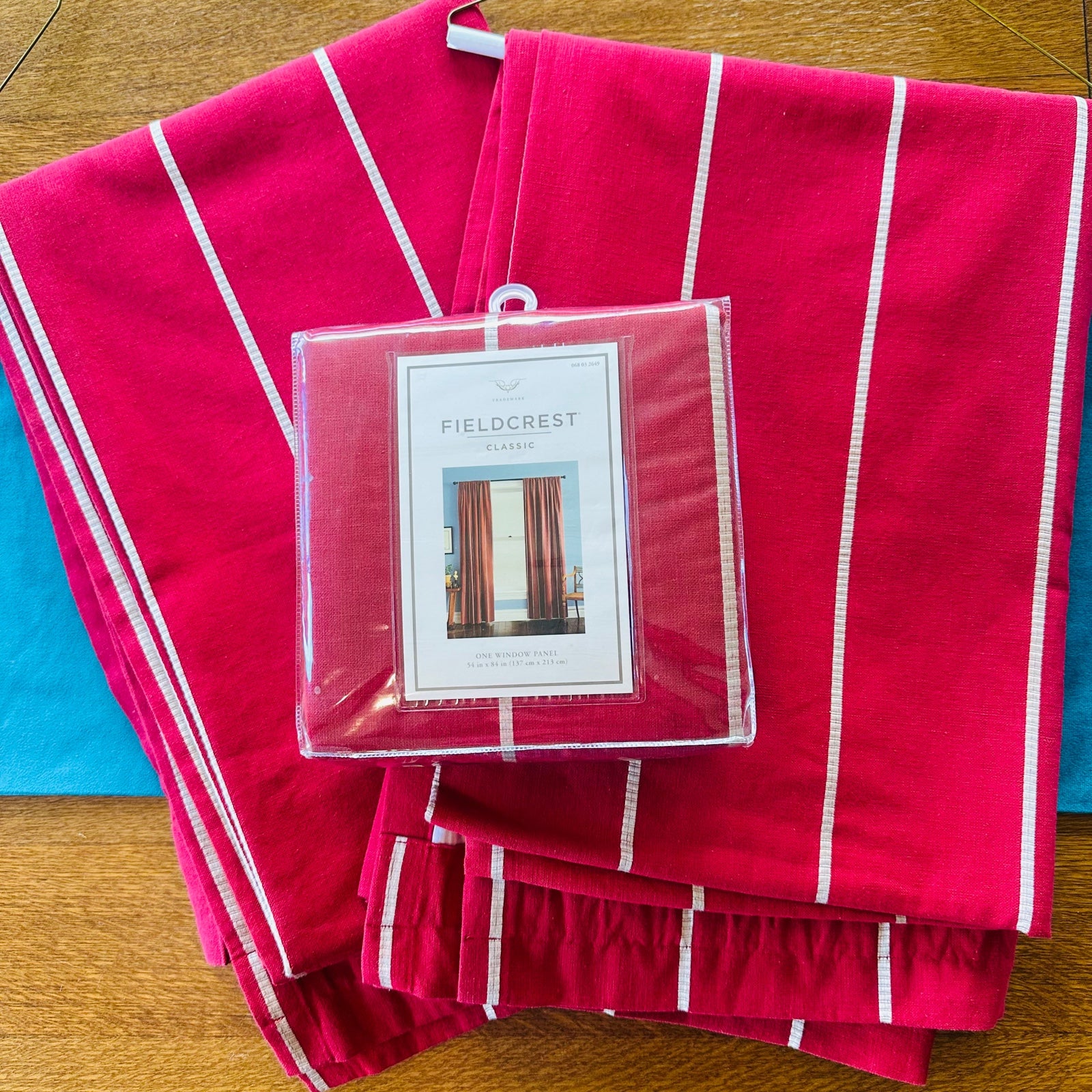Fieldcrest Lined Red Linen Stripe Drapery Panels
