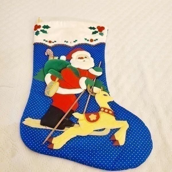 Vtg Santa Claus Quilted Patched Christmas Stocking