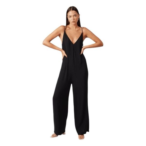 Silk & Salt Dangerously In Love Jumpsuit Black Gauzy Knit Strappy Open Back S