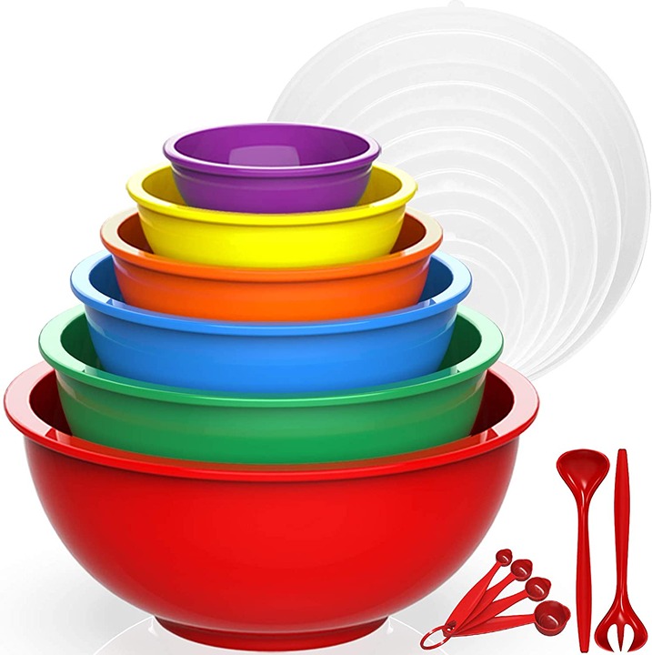 Chef Mixing Bowls with Airtight Lids, 18 Piece Plastic Nesting Serving Bow