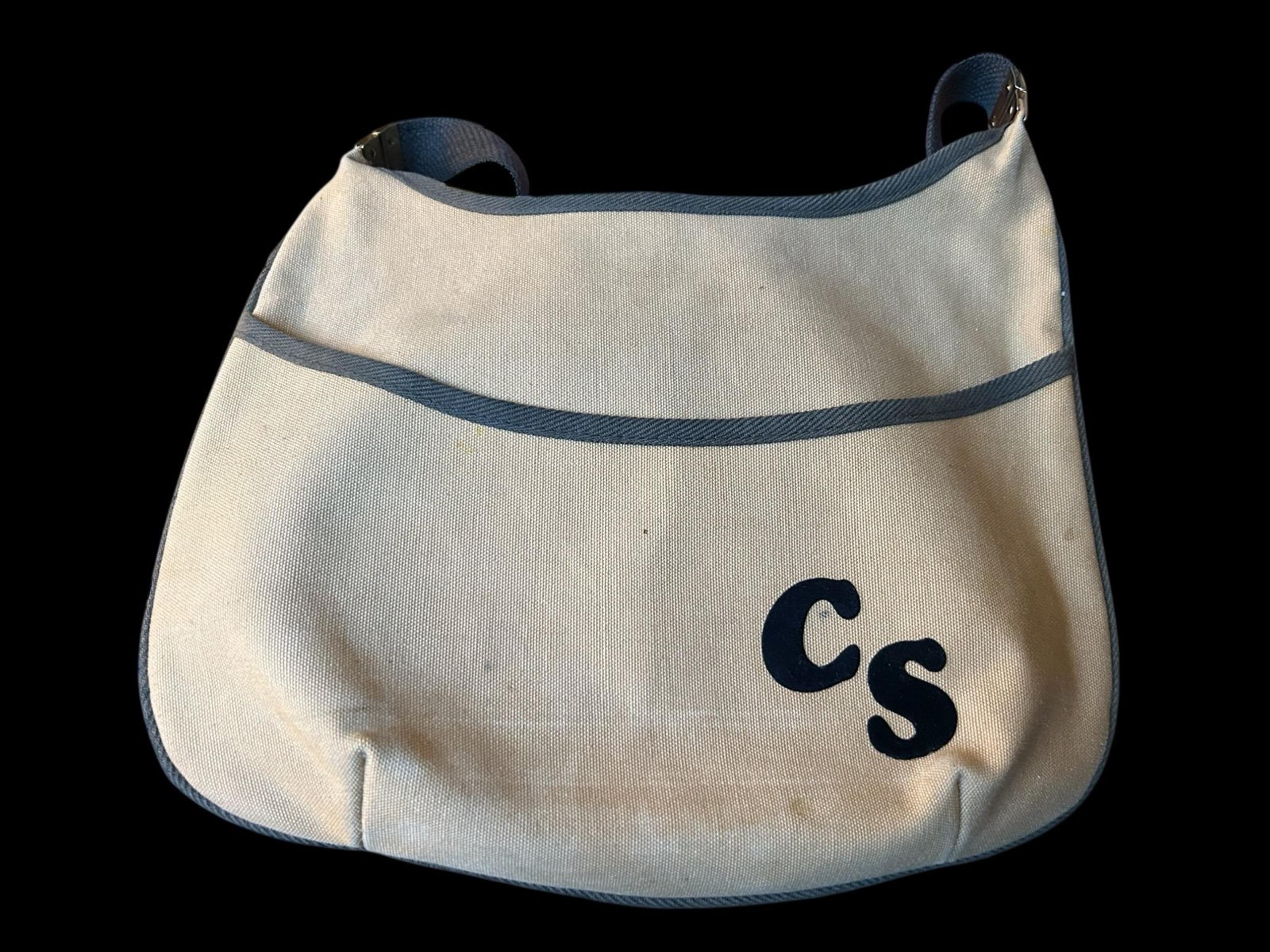 Vintage 1970’s Kitschy Monogrammed Tan/Brown Canvas Shoulder Bag