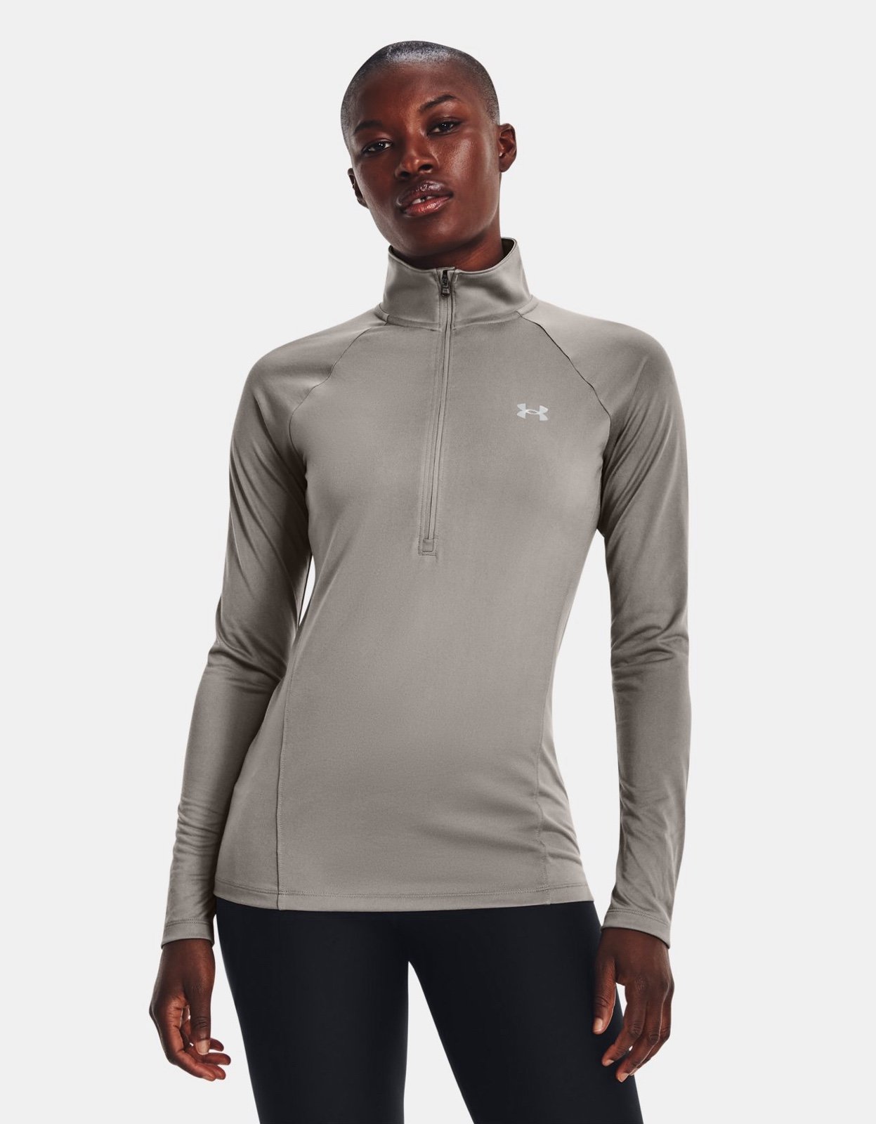 Women's UA Tech ½ Zip Pewter/Metallic Silver Under Armour T Shirt Long sleeve XL