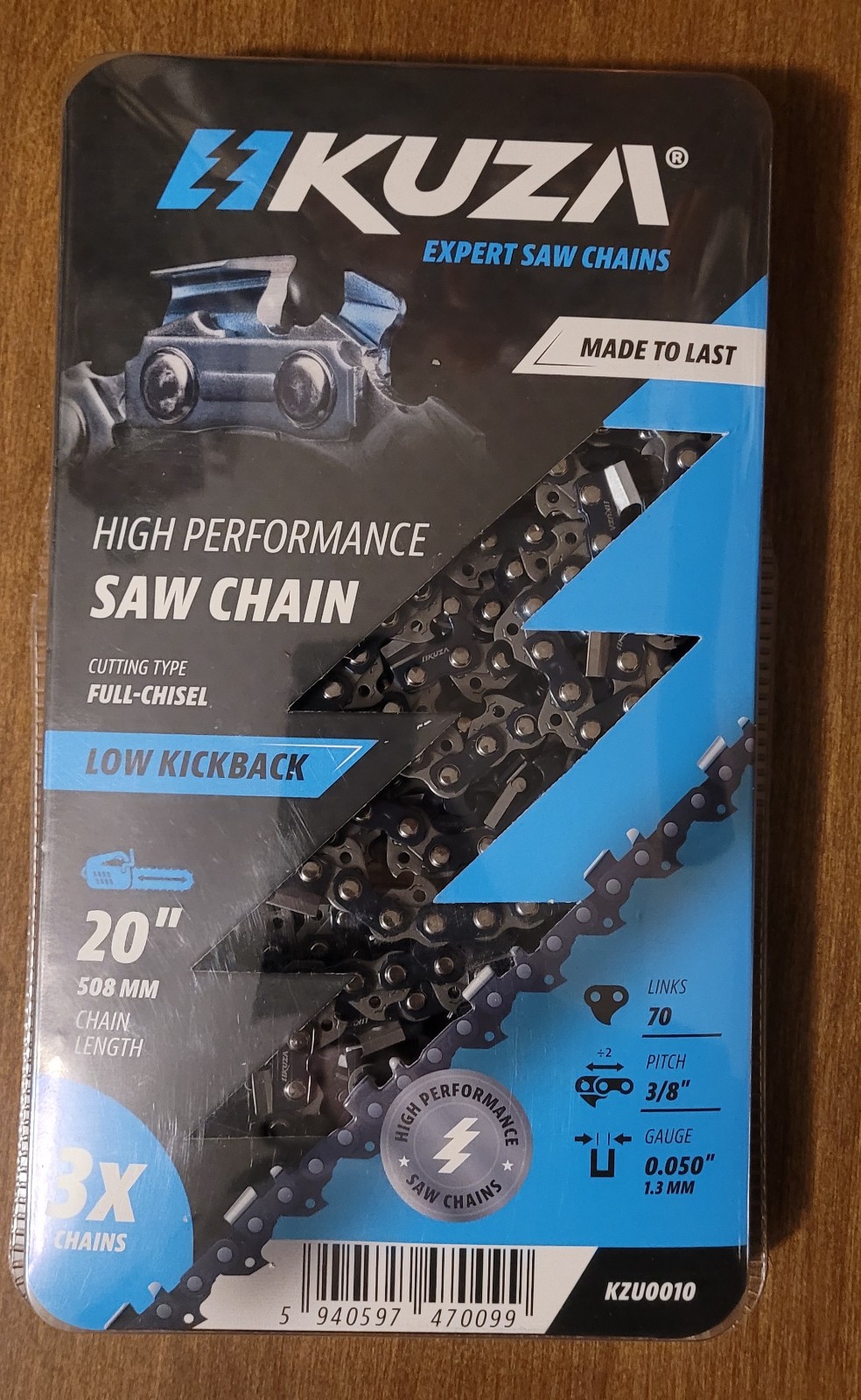 KUZA 20 Inch Chainsaw Chain 3/8 LP Pitch 050 Gauge 70 Drive Links German Steel