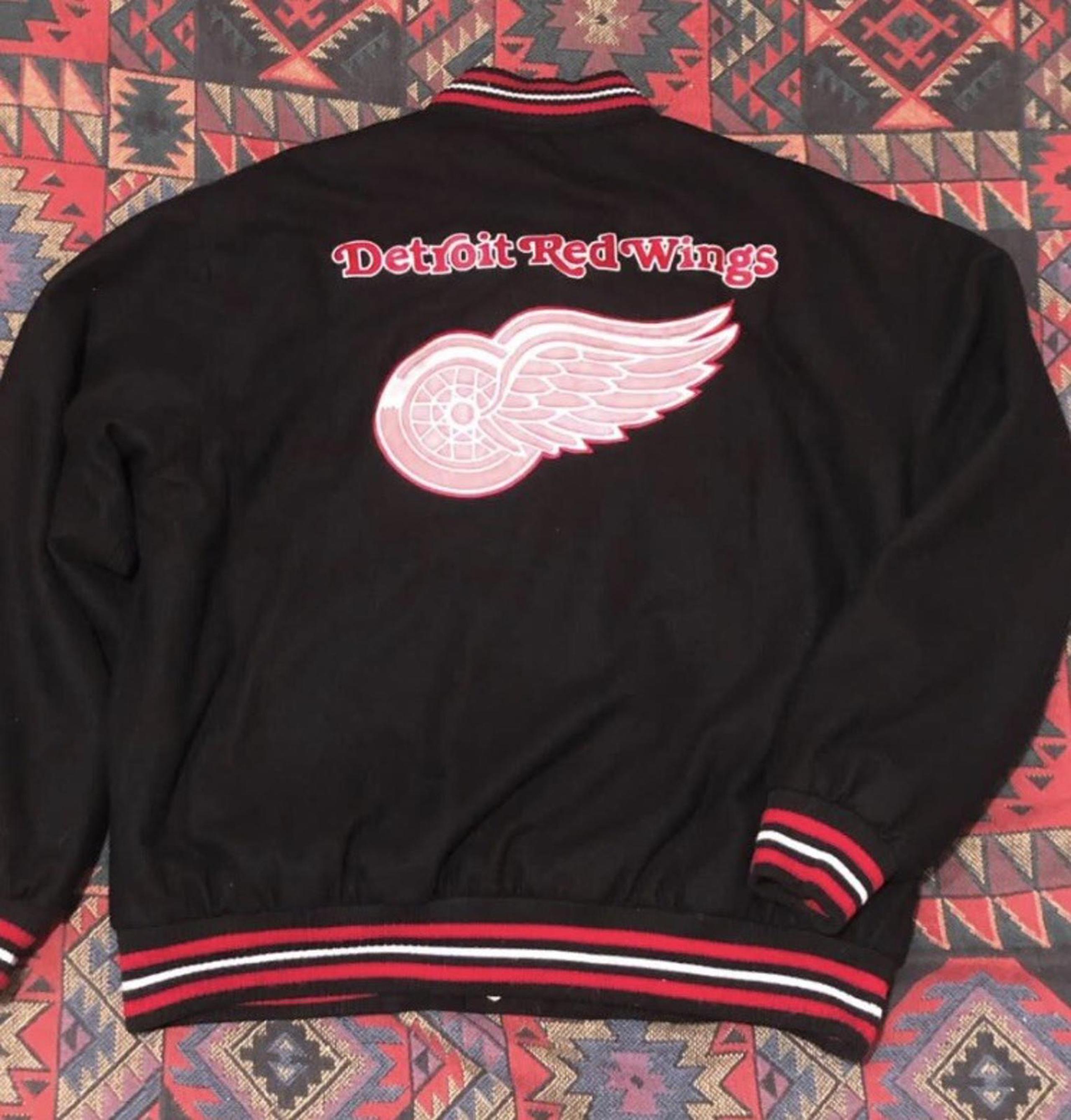 NHL Detroit Red Wings Wool Leather Reversible Jacket Embroidered Logos Black