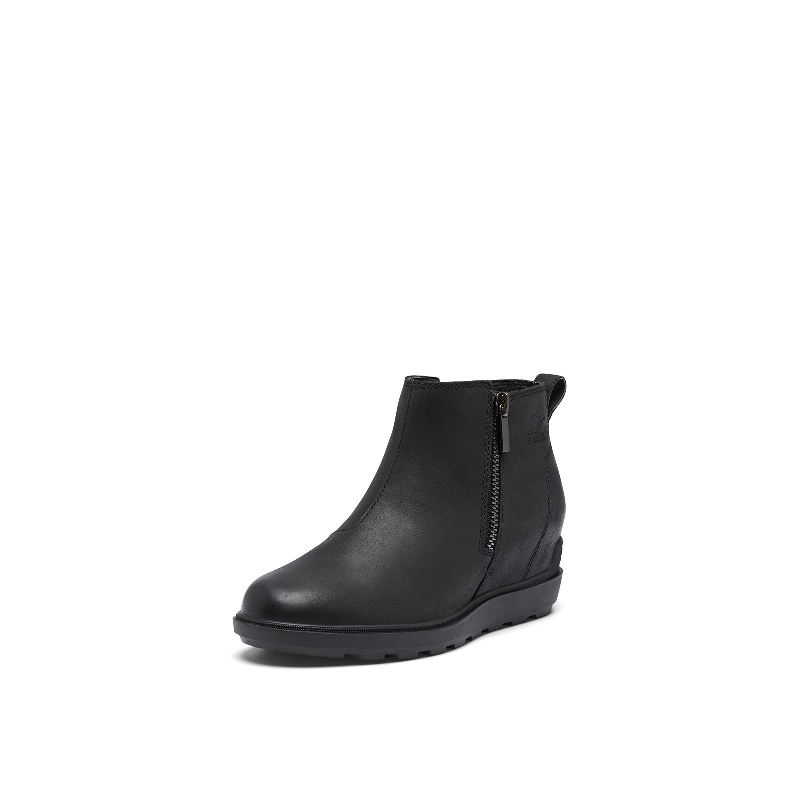 NEW Sorel Evie II Zip Wedge Leather Boots Booties BLACK Women's 5