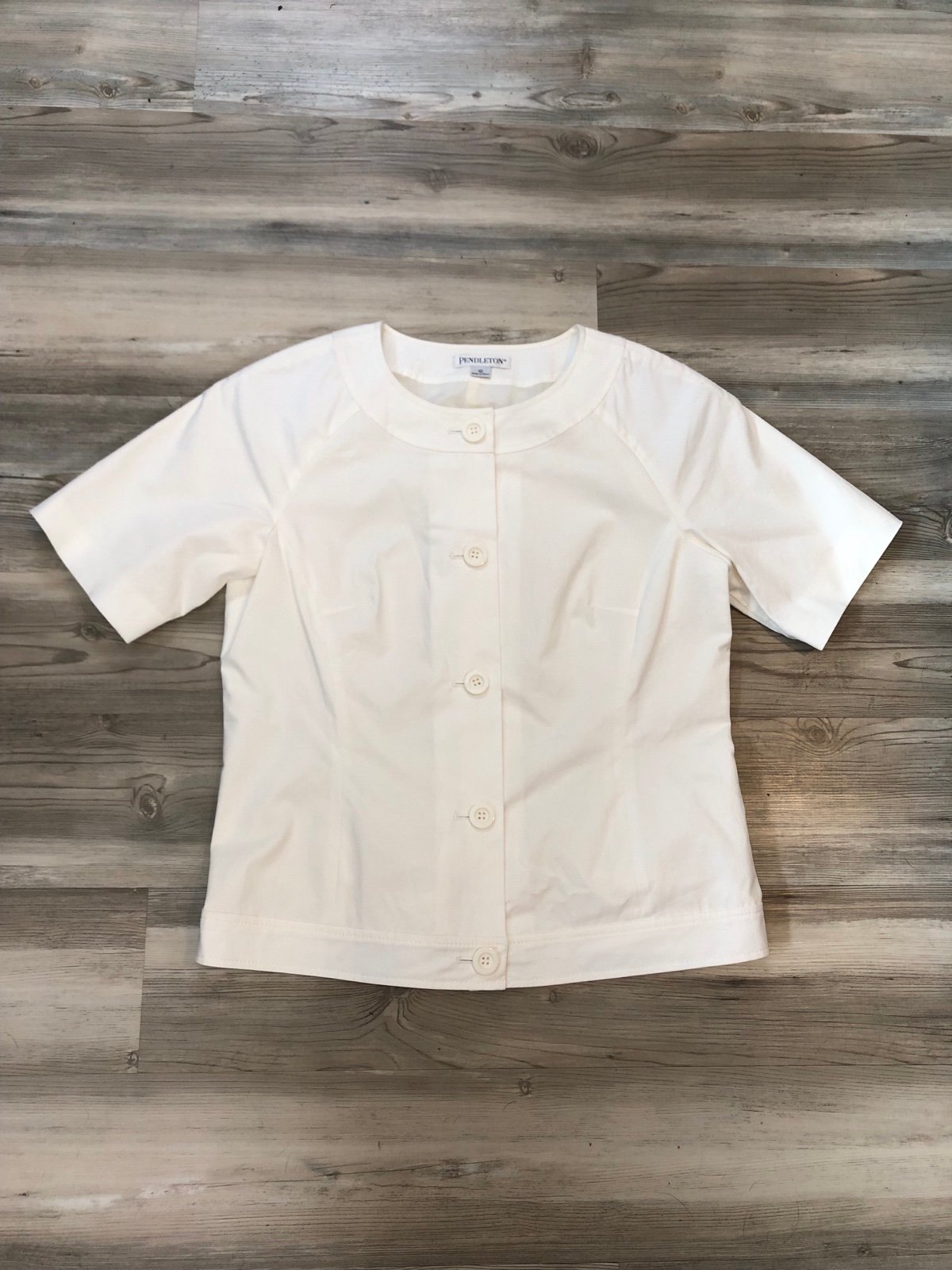 Pendleton Size 10, Short Sleeve Button-up, Lightly Lined, Small Shoulder Pads,Wh
