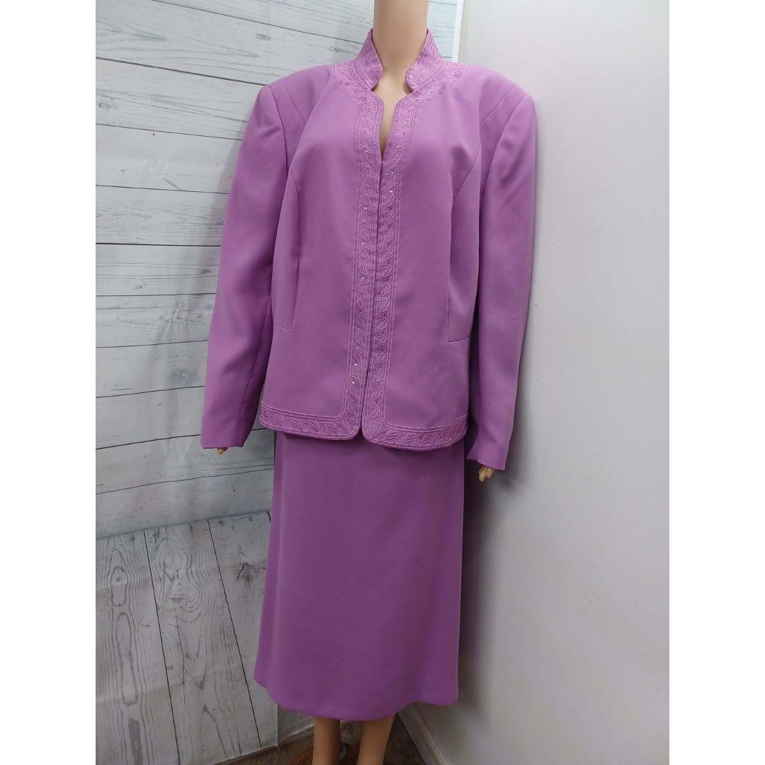 Emily Womens Skirt Suits Set Sz 22W Jacket 2-Piece Purple Lilac Pink