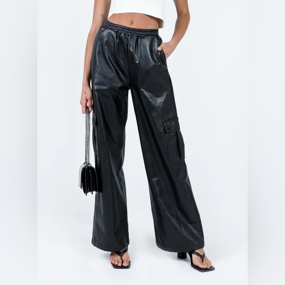 Lista Faux Leather Elastic Pocket Pants Black