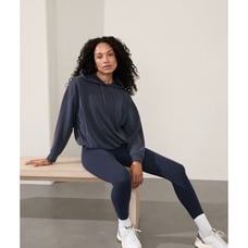 Athleta Sweater Women Sz XL Blue Seasoft Bubble Hem Hoodie Pockets