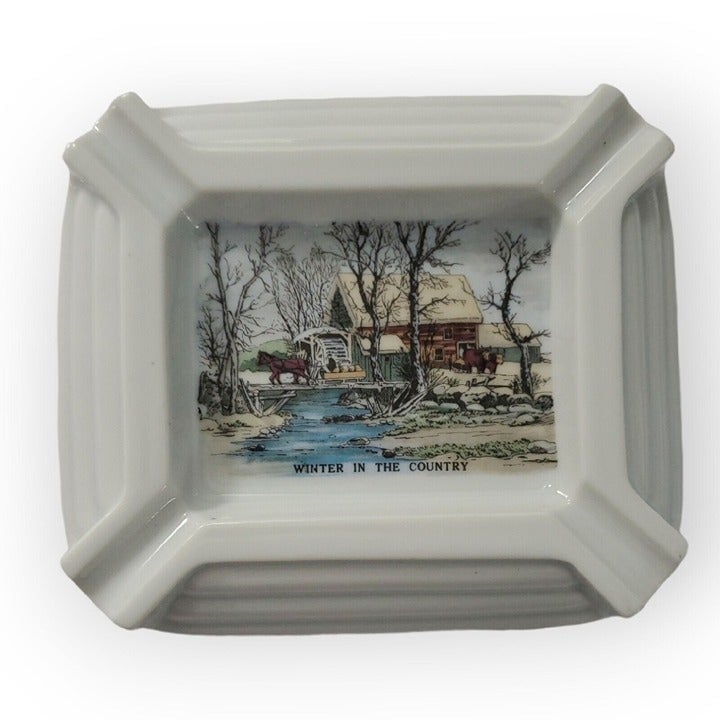 Vintage Americana Currier & Ives 3829 Winter In The Country Art Deco Ashtray