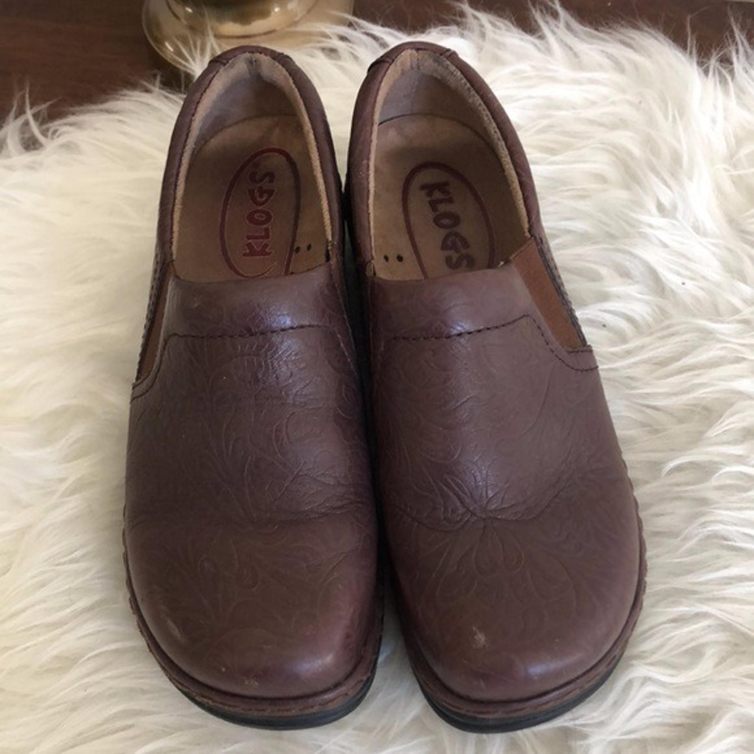 KLOGS brown tooled resistant clog mules