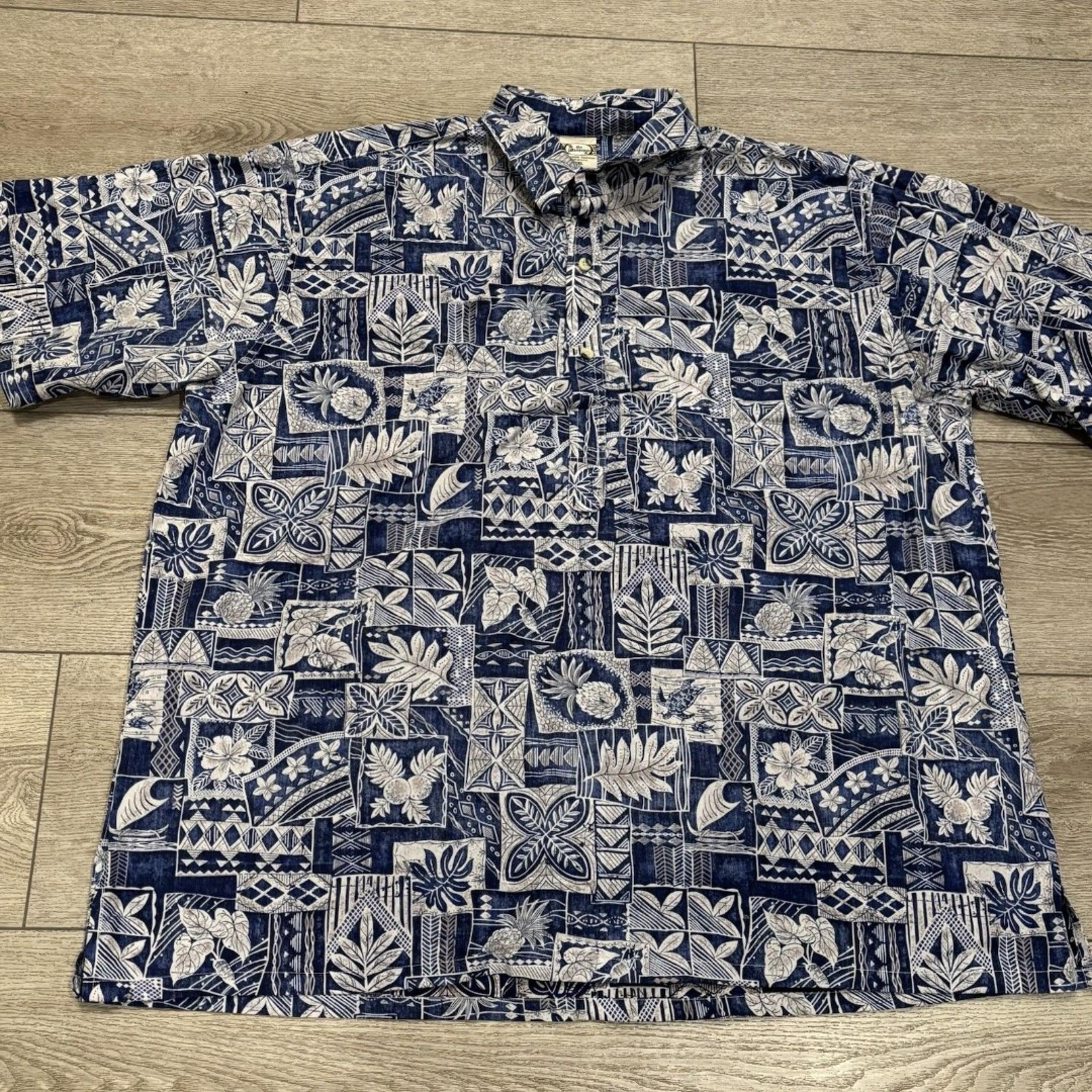 Go Barefoot Hawaiian Shirt Mens 3XL Blue Button Down Tikki Hula Beach Summer