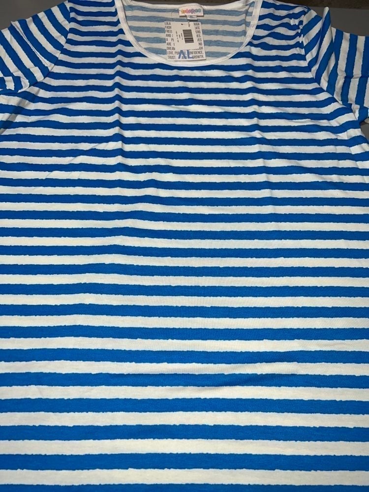 Lularoe Perfect T Tunic White Blue Stripe Unicorn Shirt LLR XL 18-22 Plus New XL