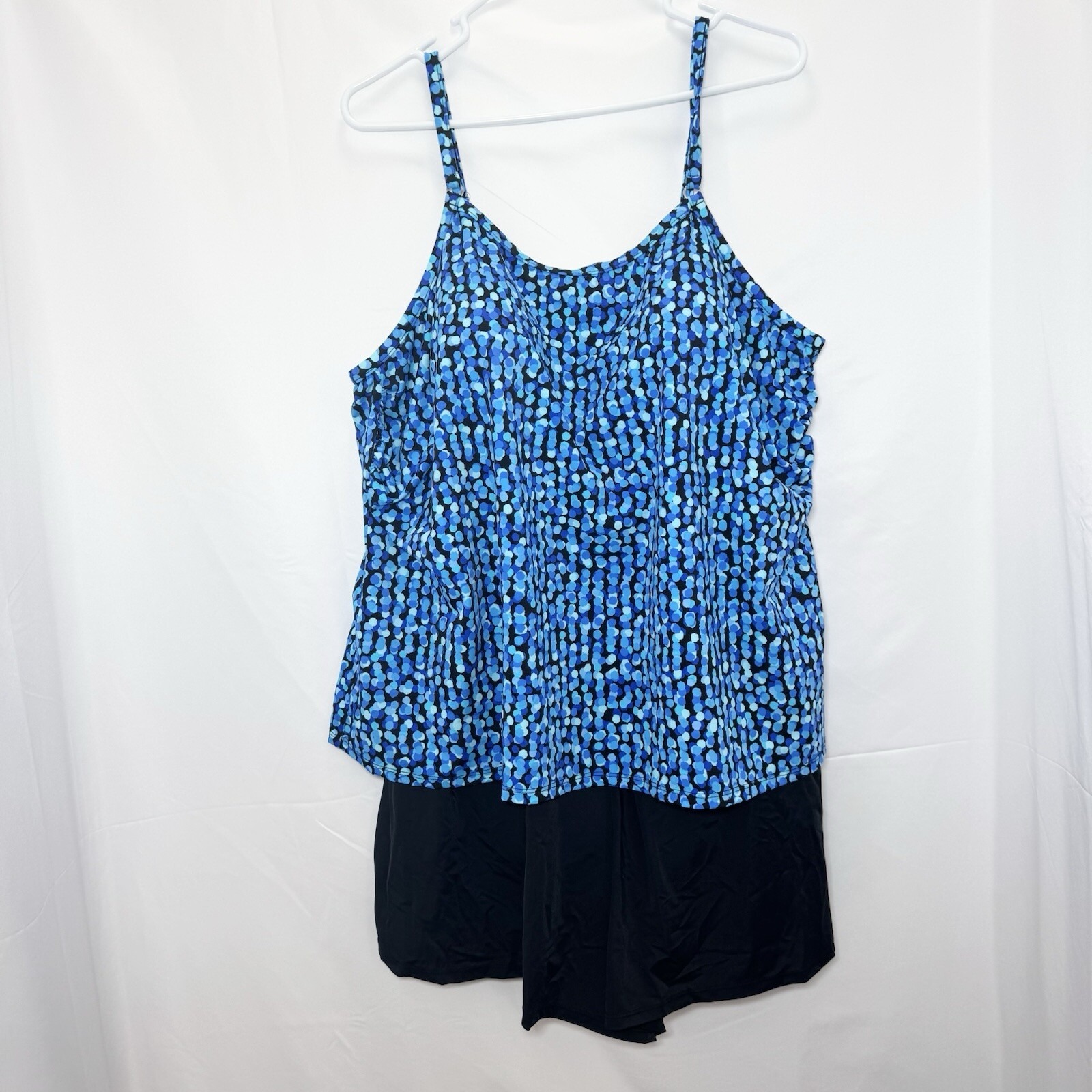 Trimshaper Farrah Romper One Piece Swimsuit Built In Shorts Size 24W Blue Black
