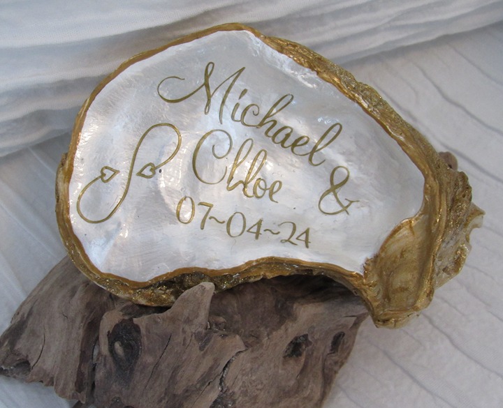 Oyster shell custom wedding gift for bride & groom, wedding party, guests, etc