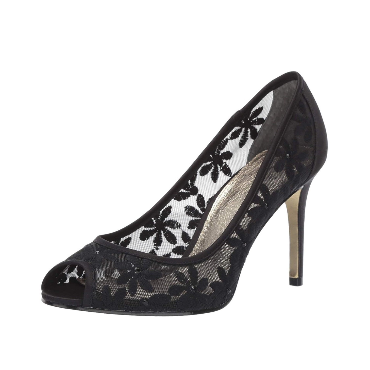 Adrianna Papell Sz 10 WIDE Frances Sophia in Black Mesh Heel w/ Rhinestones NEW!