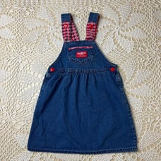 Vintage 1980s Oshkosh B'Gosh Girls 5 Years Plaid Heart Bow Back Denim Skirtall