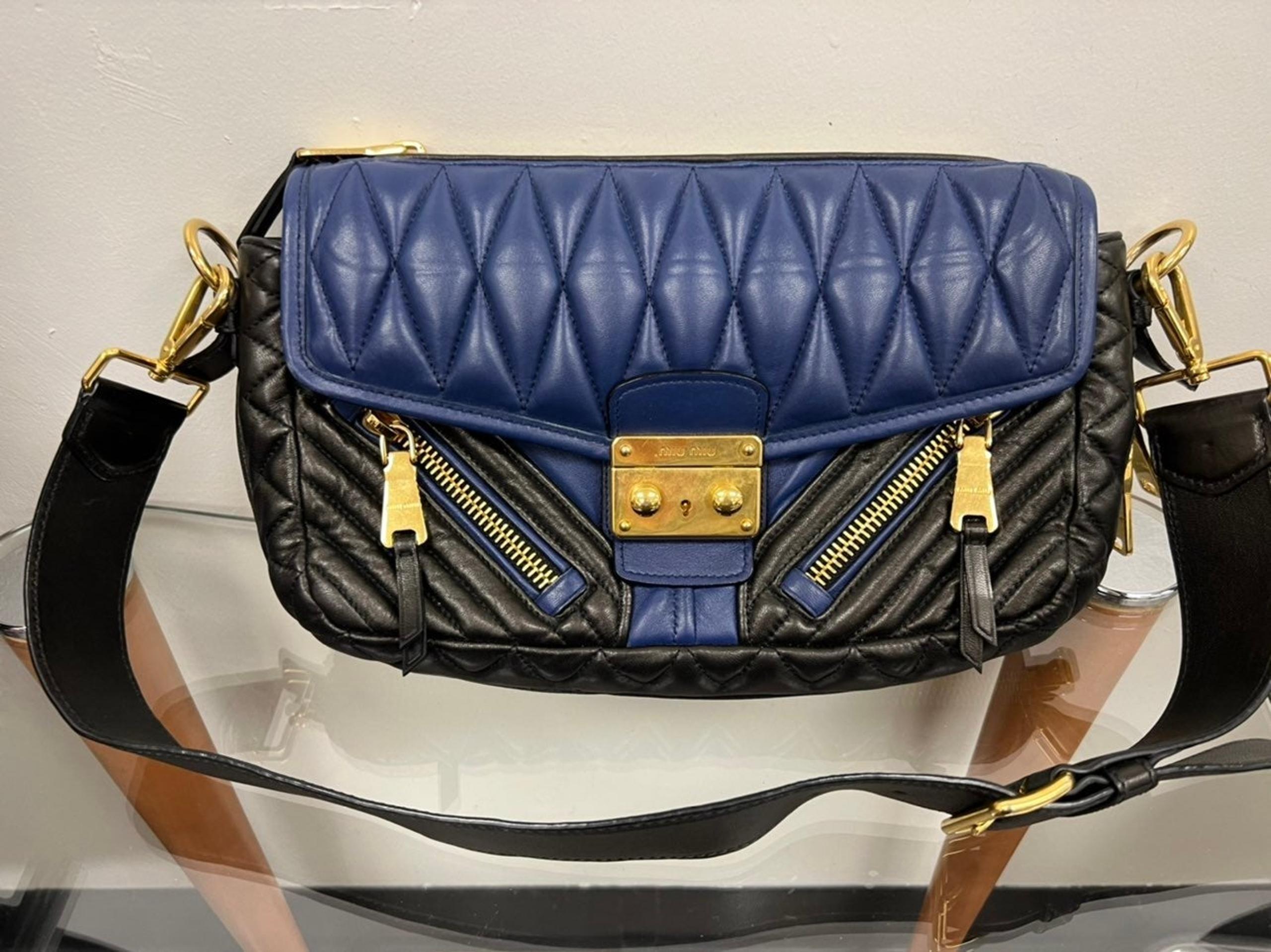 Miu Miu Biker Leather Shoulder Bag - Blue Color